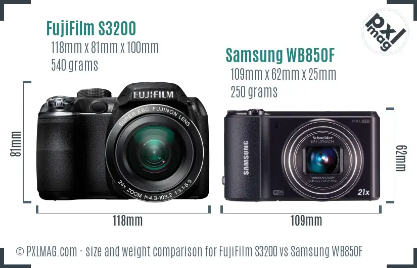 FujiFilm S3200 vs Samsung WB850F size comparison FujiFilm S3200 vs Samsung WB850F size comparison