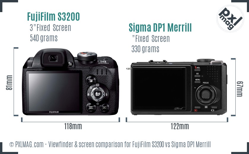 FujiFilm S3200 vs Sigma DP1 Merrill Screen and Viewfinder comparison