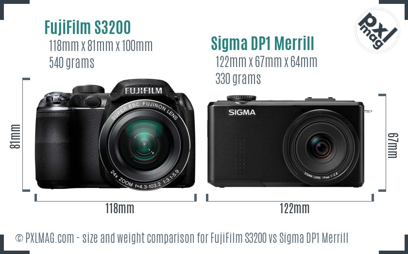 FujiFilm S3200 vs Sigma DP1 Merrill size comparison FujiFilm S3200 vs Sigma DP1 Merrill size comparison
