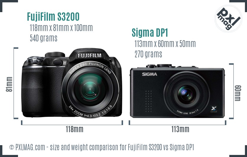 FujiFilm S3200 vs Sigma DP1 size comparison