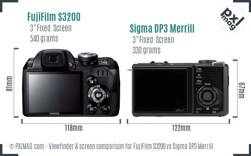 FujiFilm S3200 vs Sigma DP3 Merrill Screen and Viewfinder comparison