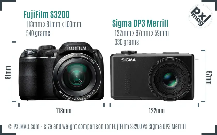 FujiFilm S3200 vs Sigma DP3 Merrill size comparison