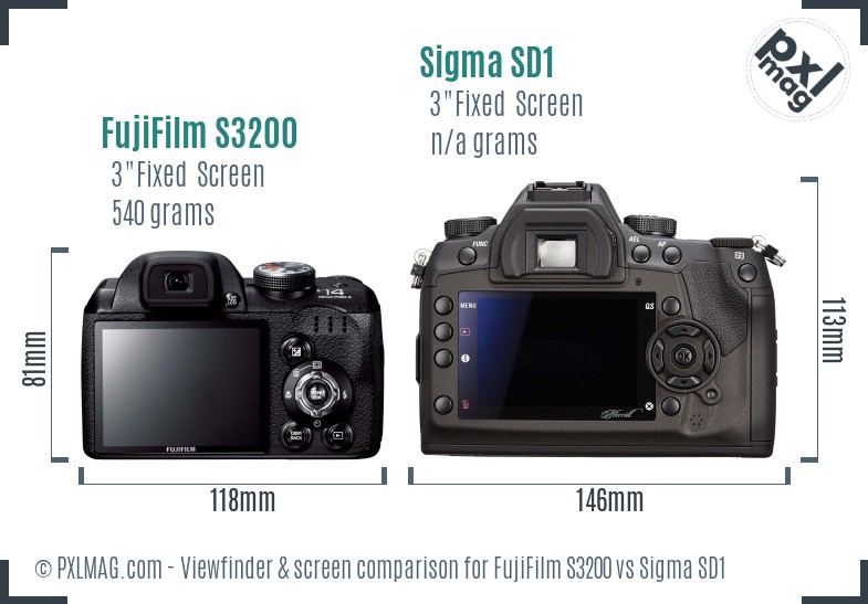 FujiFilm S3200 vs Sigma SD1 Screen and Viewfinder comparison