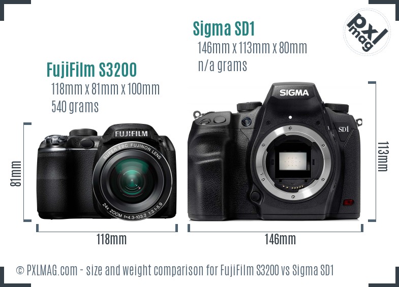 FujiFilm S3200 vs Sigma SD1 size comparison