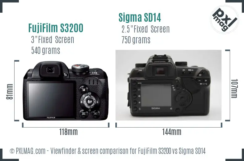 FujiFilm S3200 vs Sigma SD14 Screen and Viewfinder comparison