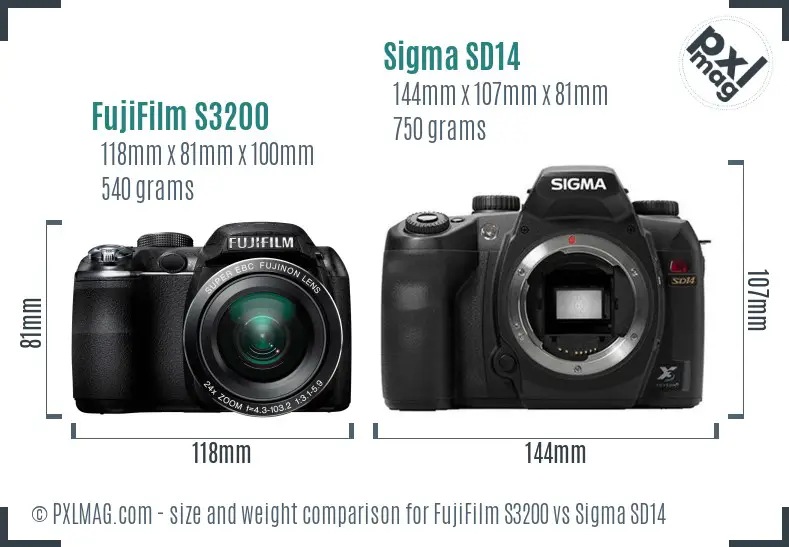 FujiFilm S3200 vs Sigma SD14 size comparison