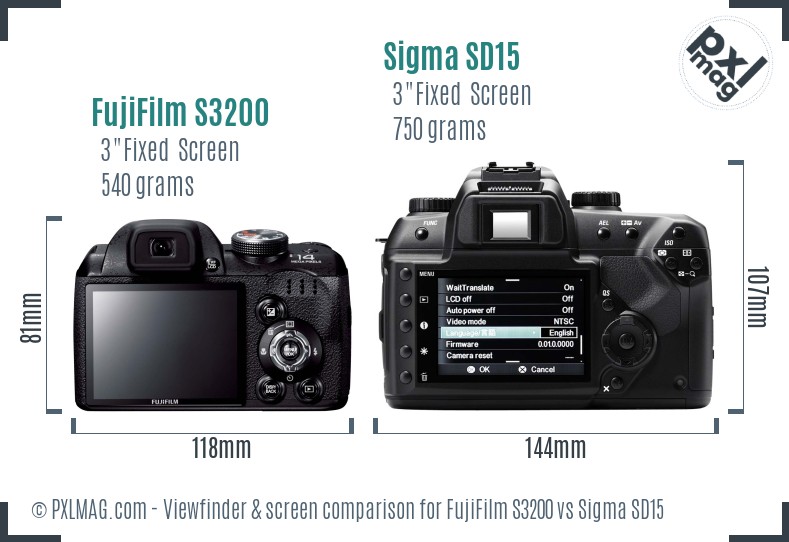 FujiFilm S3200 vs Sigma SD15 Screen and Viewfinder comparison