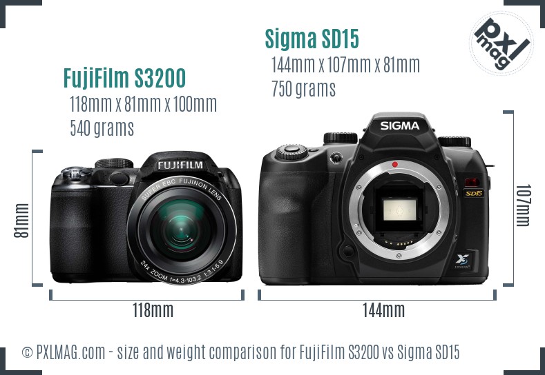 FujiFilm S3200 vs Sigma SD15 size comparison
