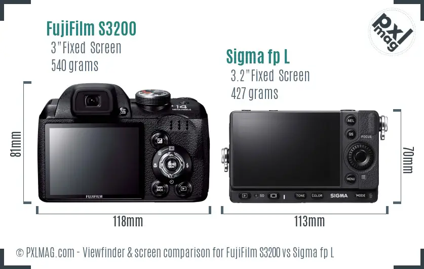 FujiFilm S3200 vs Sigma fp L Screen and Viewfinder comparison