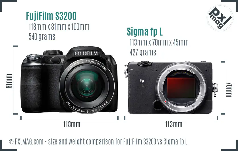 FujiFilm S3200 vs Sigma fp L size comparison