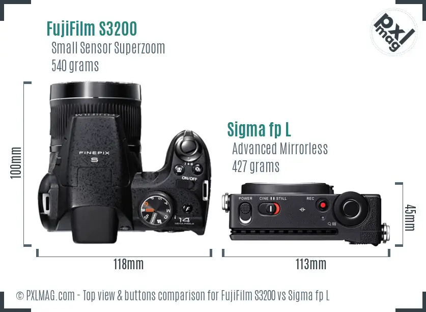 FujiFilm S3200 vs Sigma fp L top view buttons comparison
