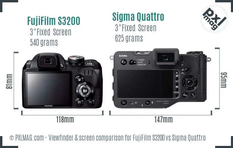 FujiFilm S3200 vs Sigma Quattro Screen and Viewfinder comparison