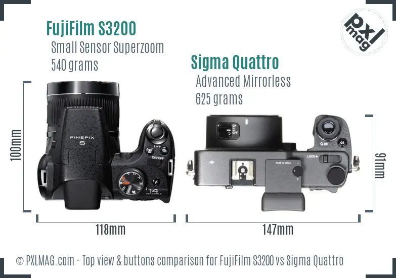 FujiFilm S3200 vs Sigma Quattro top view buttons comparison