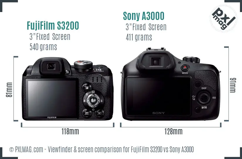 FujiFilm S3200 vs Sony A3000 Screen and Viewfinder comparison FujiFilm S3200 vs Sony A3000 Screen and Viewfinder comparison