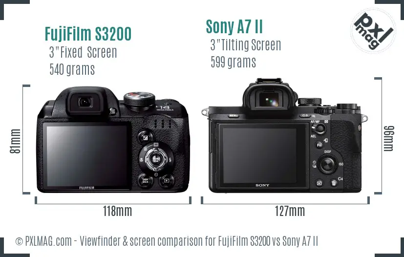 FujiFilm S3200 vs Sony A7 II Screen and Viewfinder comparison