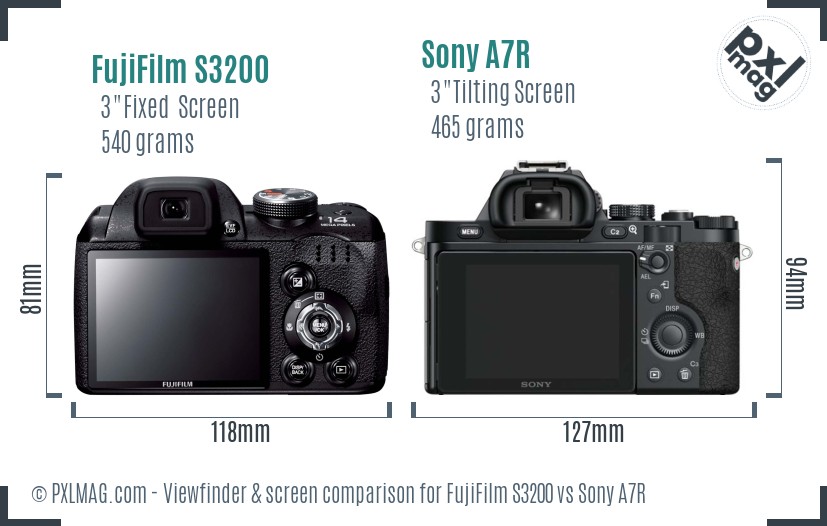 FujiFilm S3200 vs Sony A7R Screen and Viewfinder comparison