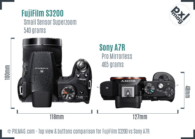 FujiFilm S3200 vs Sony A7R top view buttons comparison