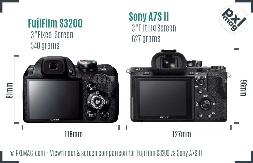 FujiFilm S3200 vs Sony A7S II Screen and Viewfinder comparison