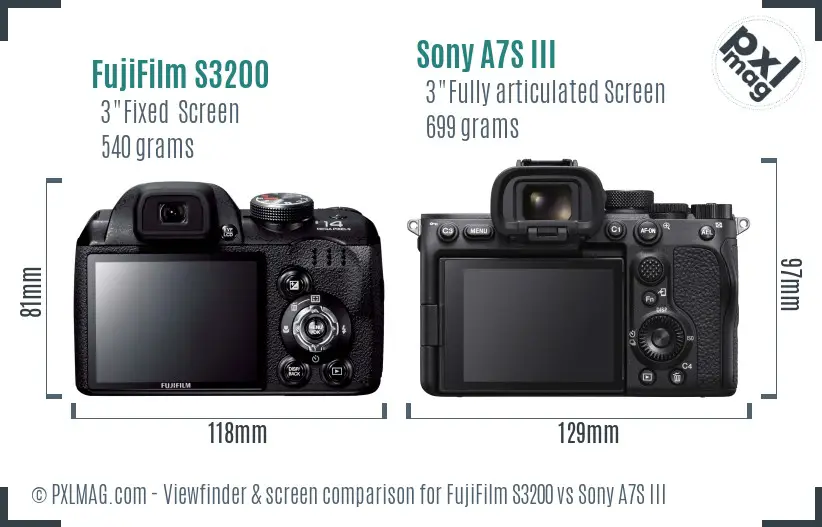 FujiFilm S3200 vs Sony A7S III Screen and Viewfinder comparison