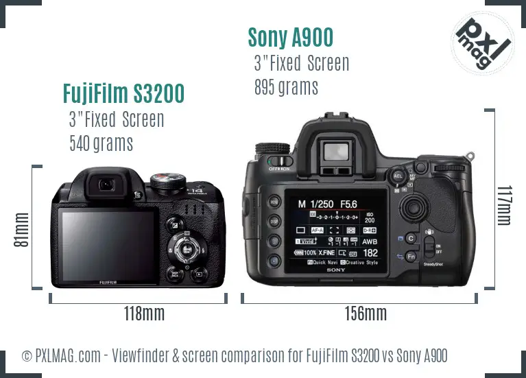 FujiFilm S3200 vs Sony A900 Screen and Viewfinder comparison FujiFilm S3200 vs Sony A900 Screen and Viewfinder comparison