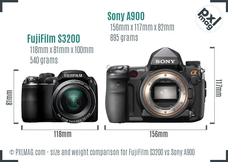 FujiFilm S3200 vs Sony A900 size comparison FujiFilm S3200 vs Sony A900 size comparison