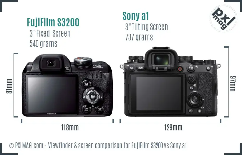 FujiFilm S3200 vs Sony a1 Screen and Viewfinder comparison FujiFilm S3200 vs Sony a1 Screen and Viewfinder comparison