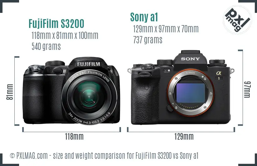 FujiFilm S3200 vs Sony a1 size comparison FujiFilm S3200 vs Sony a1 size comparison