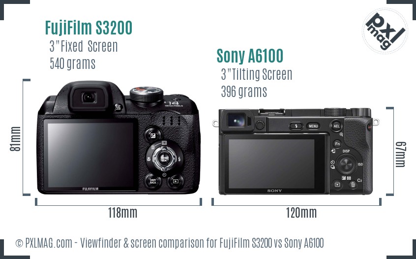 FujiFilm S3200 vs Sony A6100 Screen and Viewfinder comparison