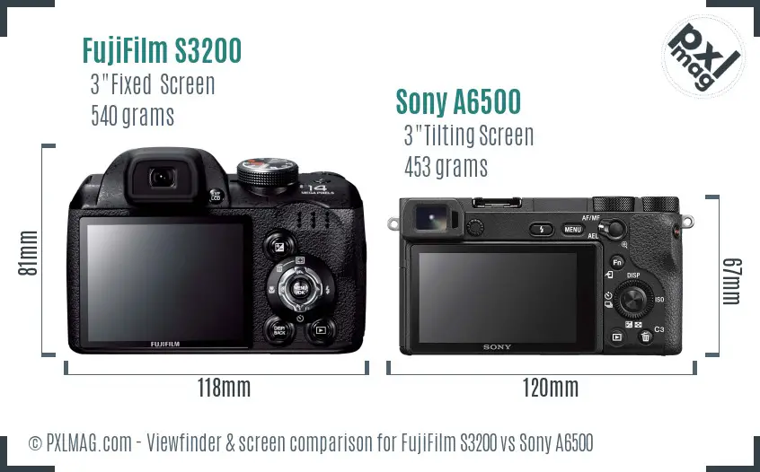 FujiFilm S3200 vs Sony A6500 Screen and Viewfinder comparison