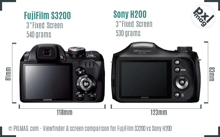 FujiFilm S3200 vs Sony H200 Screen and Viewfinder comparison