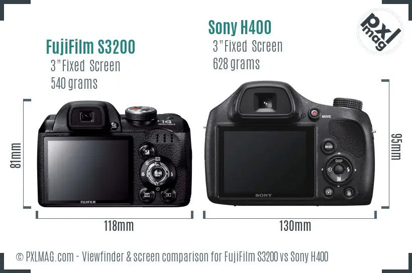 FujiFilm S3200 vs Sony H400 Screen and Viewfinder comparison