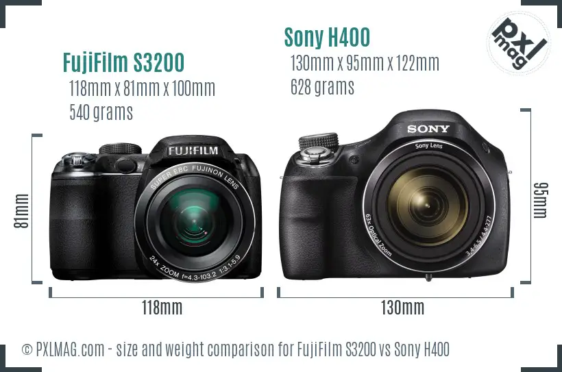 FujiFilm S3200 vs Sony H400 size comparison