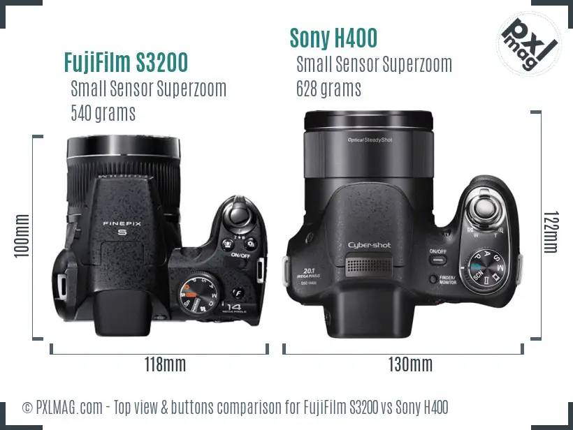 FujiFilm S3200 vs Sony H400 top view buttons comparison