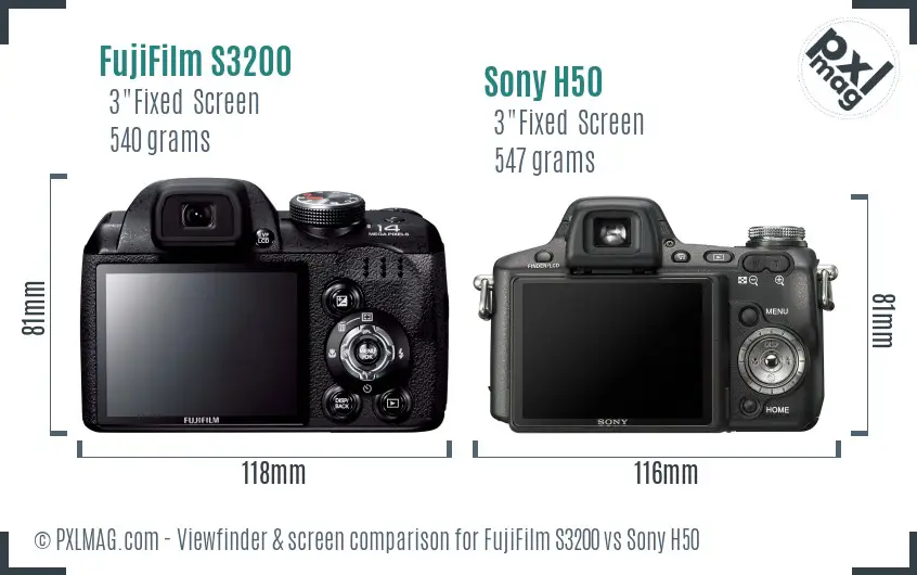 FujiFilm S3200 vs Sony H50 Screen and Viewfinder comparison