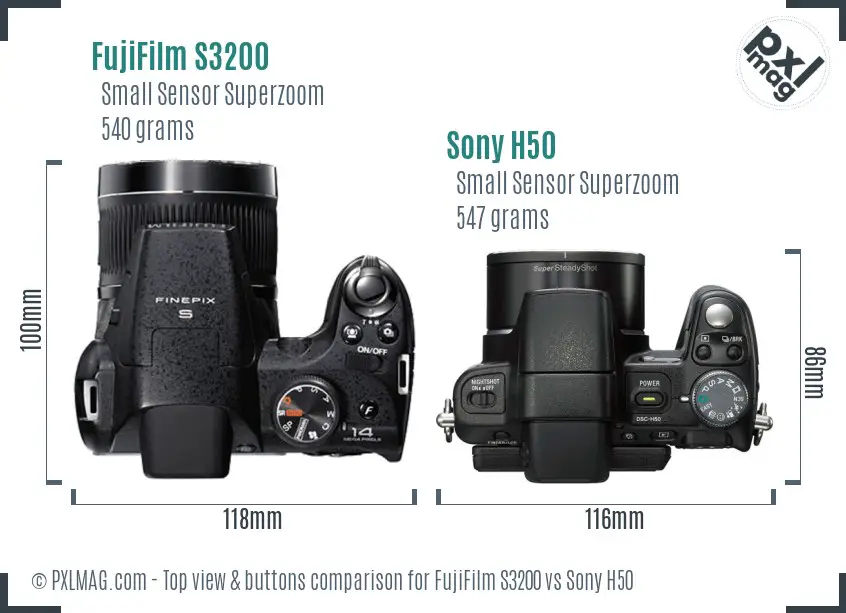 FujiFilm S3200 vs Sony H50 top view buttons comparison