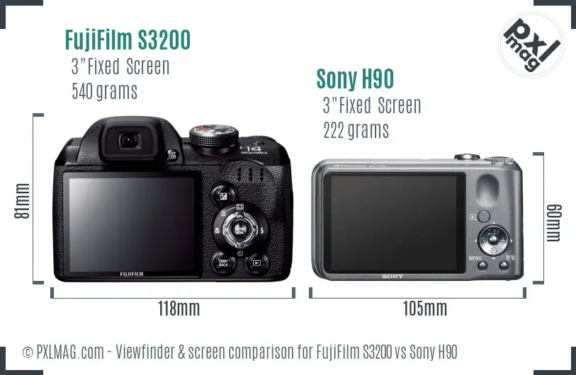 FujiFilm S3200 vs Sony H90 Screen and Viewfinder comparison FujiFilm S3200 vs Sony H90 Screen and Viewfinder comparison