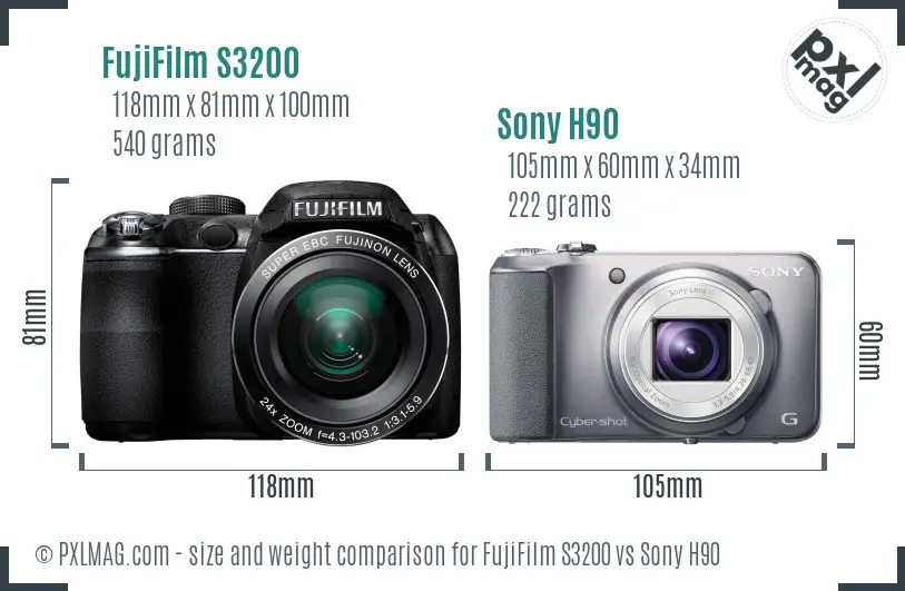 FujiFilm S3200 vs Sony H90 size comparison FujiFilm S3200 vs Sony H90 size comparison