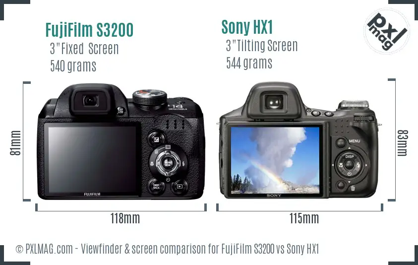 FujiFilm S3200 vs Sony HX1 Screen and Viewfinder comparison