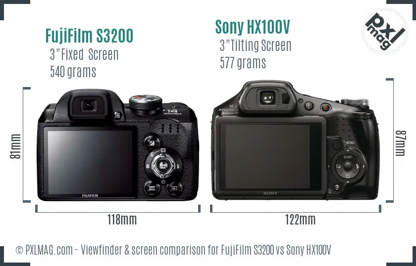 FujiFilm S3200 vs Sony HX100V Screen and Viewfinder comparison