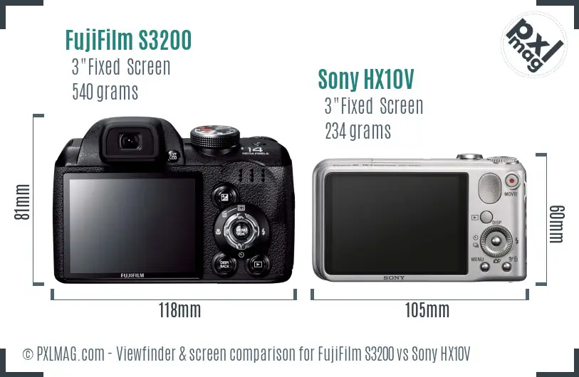 FujiFilm S3200 vs Sony HX10V Screen and Viewfinder comparison FujiFilm S3200 vs Sony HX10V Screen and Viewfinder comparison