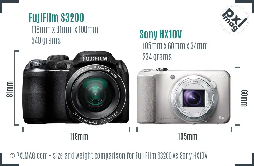 FujiFilm S3200 vs Sony HX10V size comparison FujiFilm S3200 vs Sony HX10V size comparison