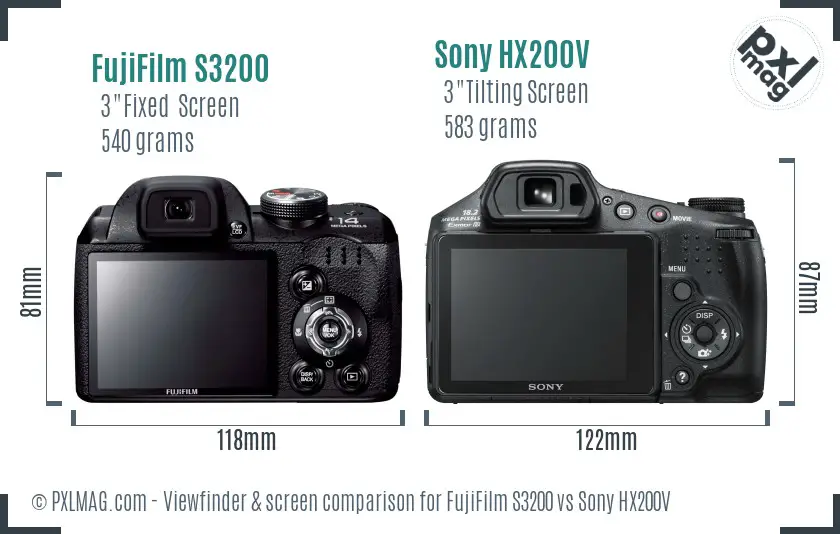 FujiFilm S3200 vs Sony HX200V Screen and Viewfinder comparison