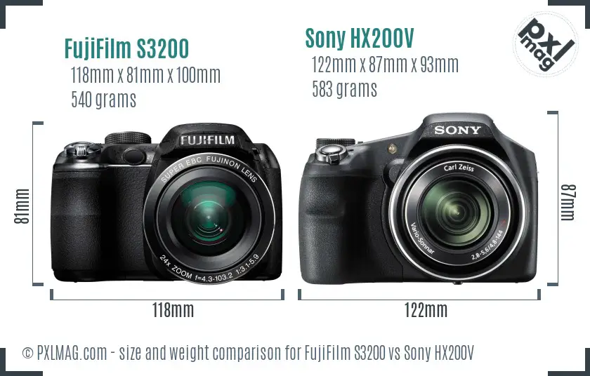 FujiFilm S3200 vs Sony HX200V size comparison