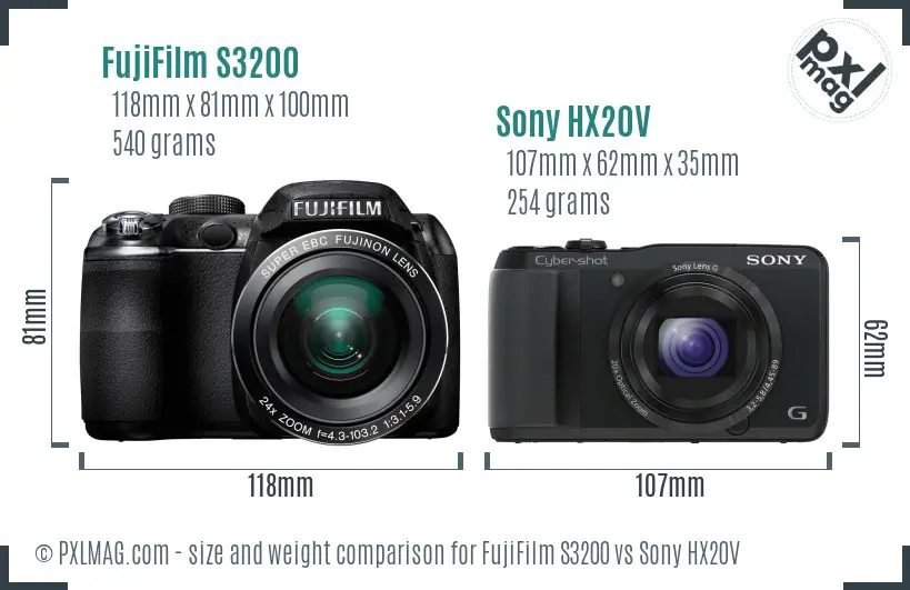 FujiFilm S3200 vs Sony HX20V size comparison FujiFilm S3200 vs Sony HX20V size comparison