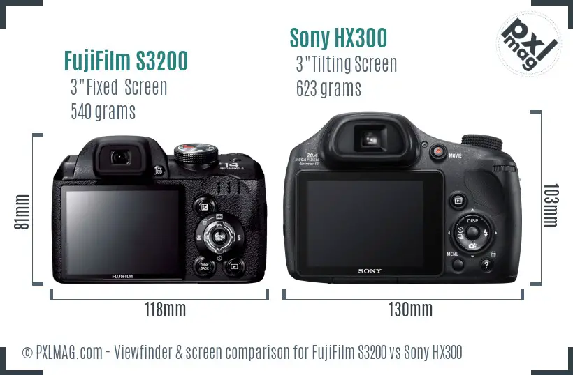 FujiFilm S3200 vs Sony HX300 Screen and Viewfinder comparison
