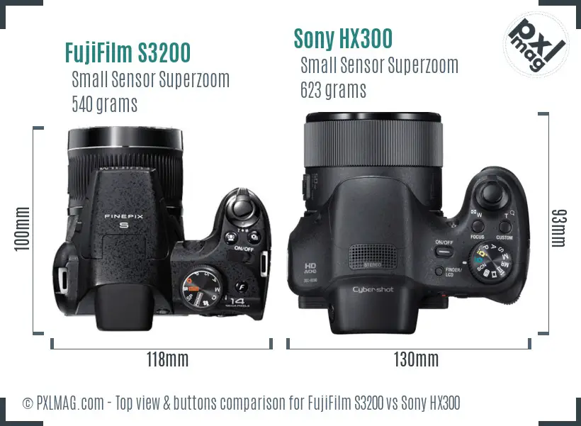 FujiFilm S3200 vs Sony HX300 top view buttons comparison