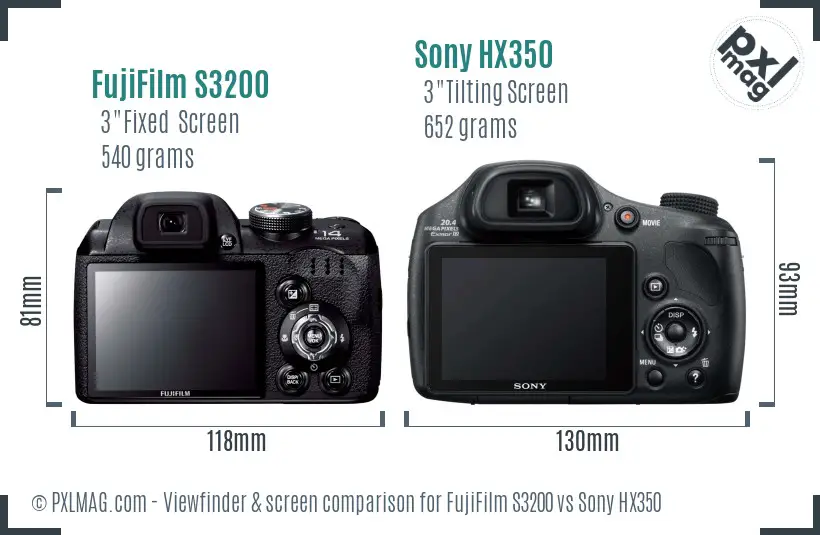 FujiFilm S3200 vs Sony HX350 Screen and Viewfinder comparison