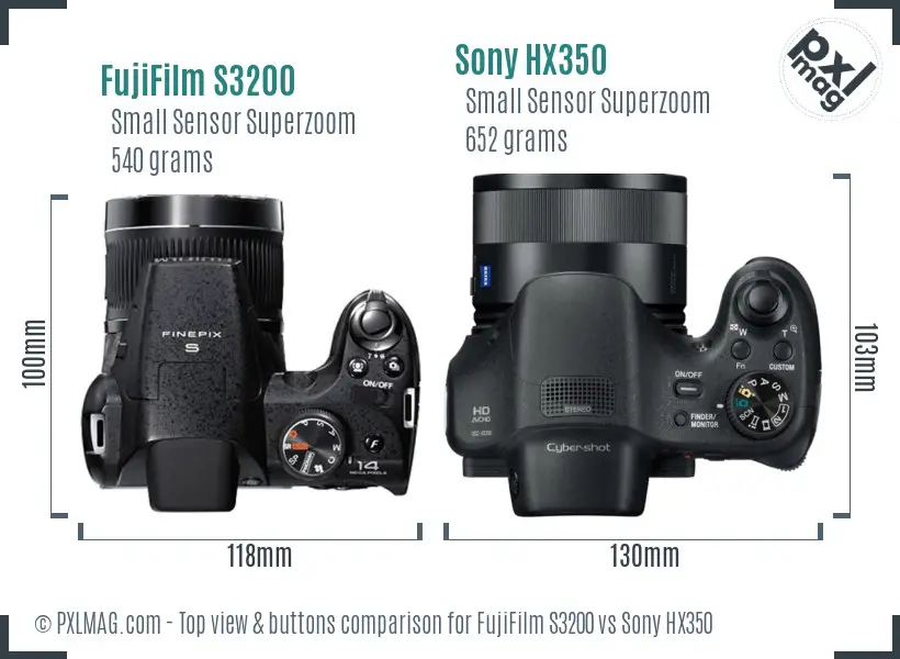 FujiFilm S3200 vs Sony HX350 top view buttons comparison