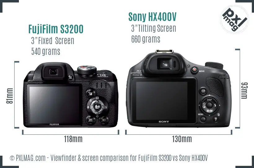 FujiFilm S3200 vs Sony HX400V Screen and Viewfinder comparison