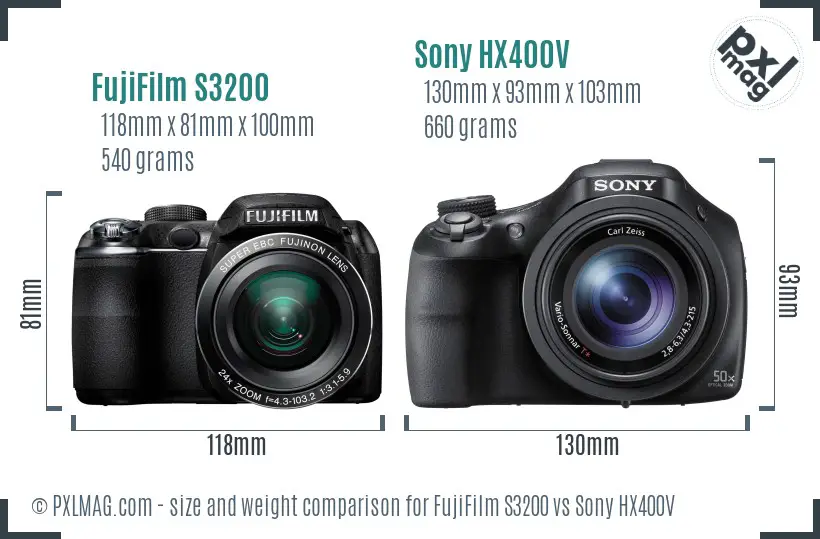 FujiFilm S3200 vs Sony HX400V size comparison